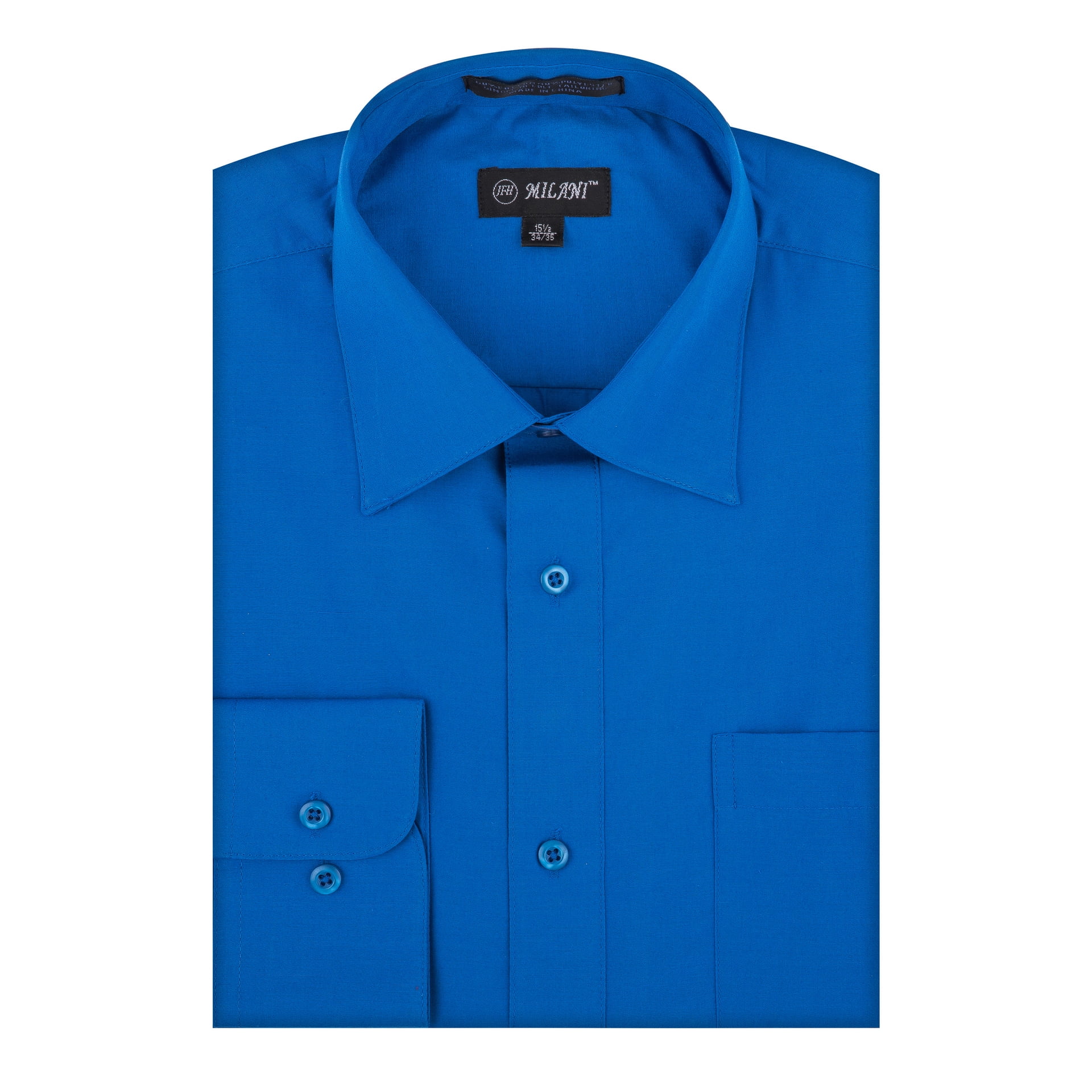 Milani Poly-Cotton Men's Classic Fit Dress Shirt with Left Chest Pocket ...