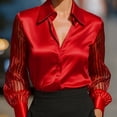 thumbnail image 2 of MORTTIC Women's Elegant Satin Blouse - Classic Lapel Collar Sheer Long Sleeves Button-Down Shirt for Office Red，S, 2 of 4