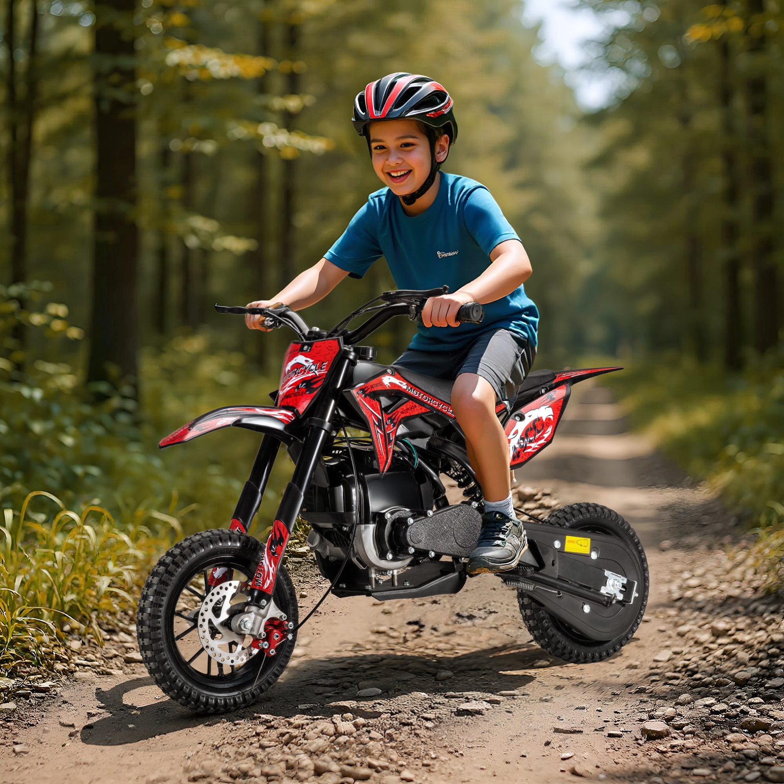 Kids Mini Dirt Bike, 40CC 4-Stroke Gas Powered Motorcycle with Off-Rode Tire, Shock Absorption, Front Rear Disc Brakes, Pocket Motorbike Up to 35KM/H Max Load 265LBS
