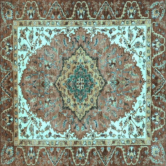 Ahgly Company Indoor Square Persian Light Blue Traditional Area Rugs, 7' Square