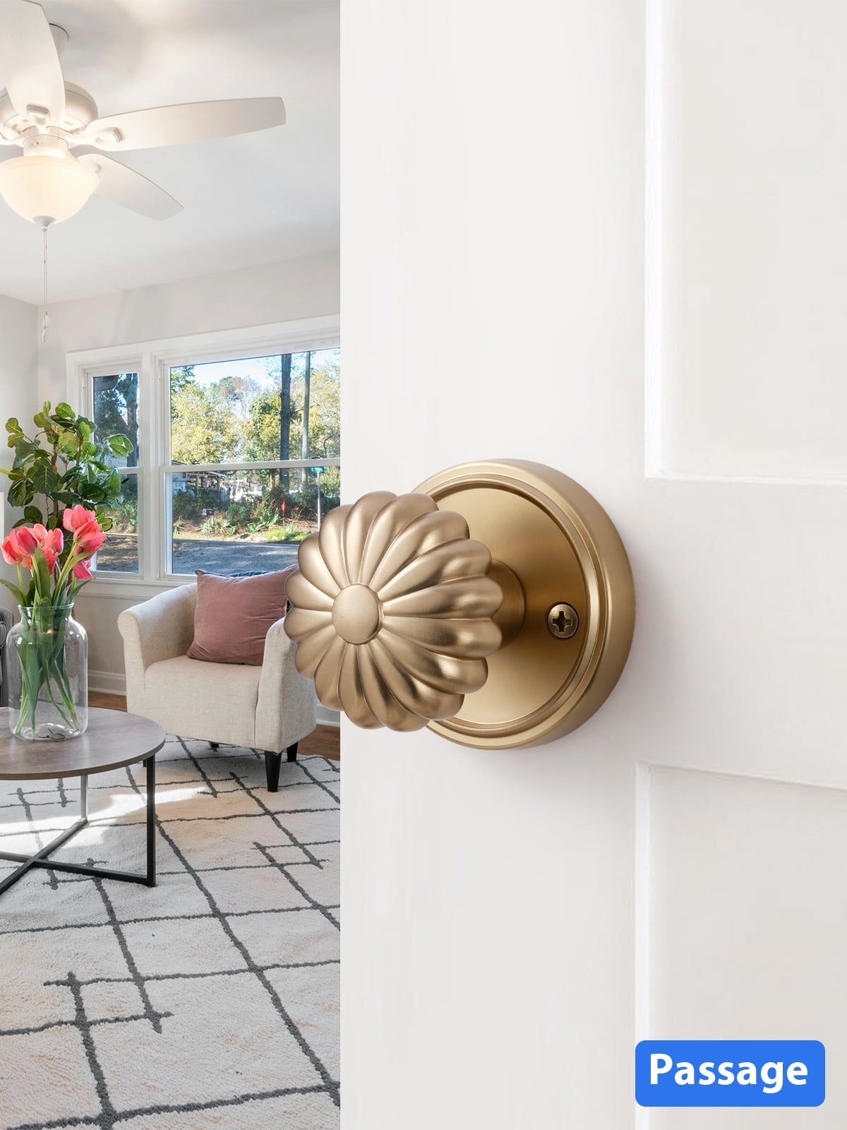 ACEEOCK Champagne Bronze Passage Door Knob, Interior Kitchen Pantry Door Handle Hallway Closet Doorknob, Aluminium Alloy Knob