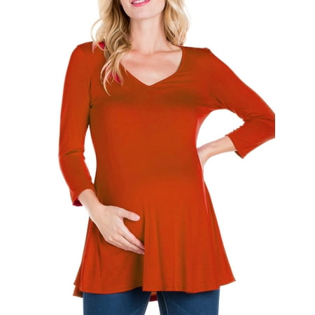 

24seven Comfort Apparel Three Quarter Sleeve V-Neck Maternity Tunic Top