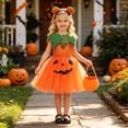 thumbnail image 2 of Bainana Kids Halloween Pumpkin Dress For Girls Graphic Print Sleeveless Suspender Tulle Dresses Fashion Girls Halloween Theme Party Dress With Hairband, Bag Orange Size 6-7 Years, 2 of 6