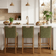 thumbnail image 4 of Guyou 26" Modern Bar Stools Set of 2, Chenille Upholstered Counter Height Barstools, Armless Wooden Bar Chairs for Kitchen Island, Home Bar, Green, 4 of 9