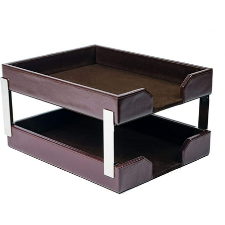 Dacasso A3622 Double Letter Tray, 13.50 x 10.50 x 7.25, Brown