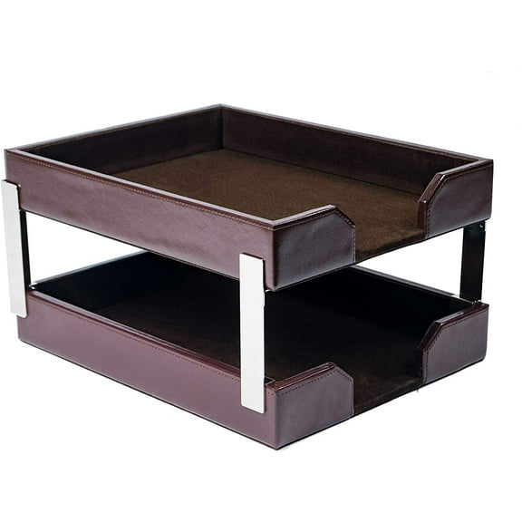 Dacasso A3622 Double Letter Tray, 13.50 x 10.50 x 7.25, Brown