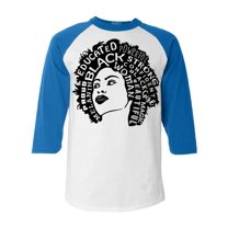 Shop4Ever Men's African American Woman Afro Word Cloud Raglan Baseball Shirt X-Small White/Blue