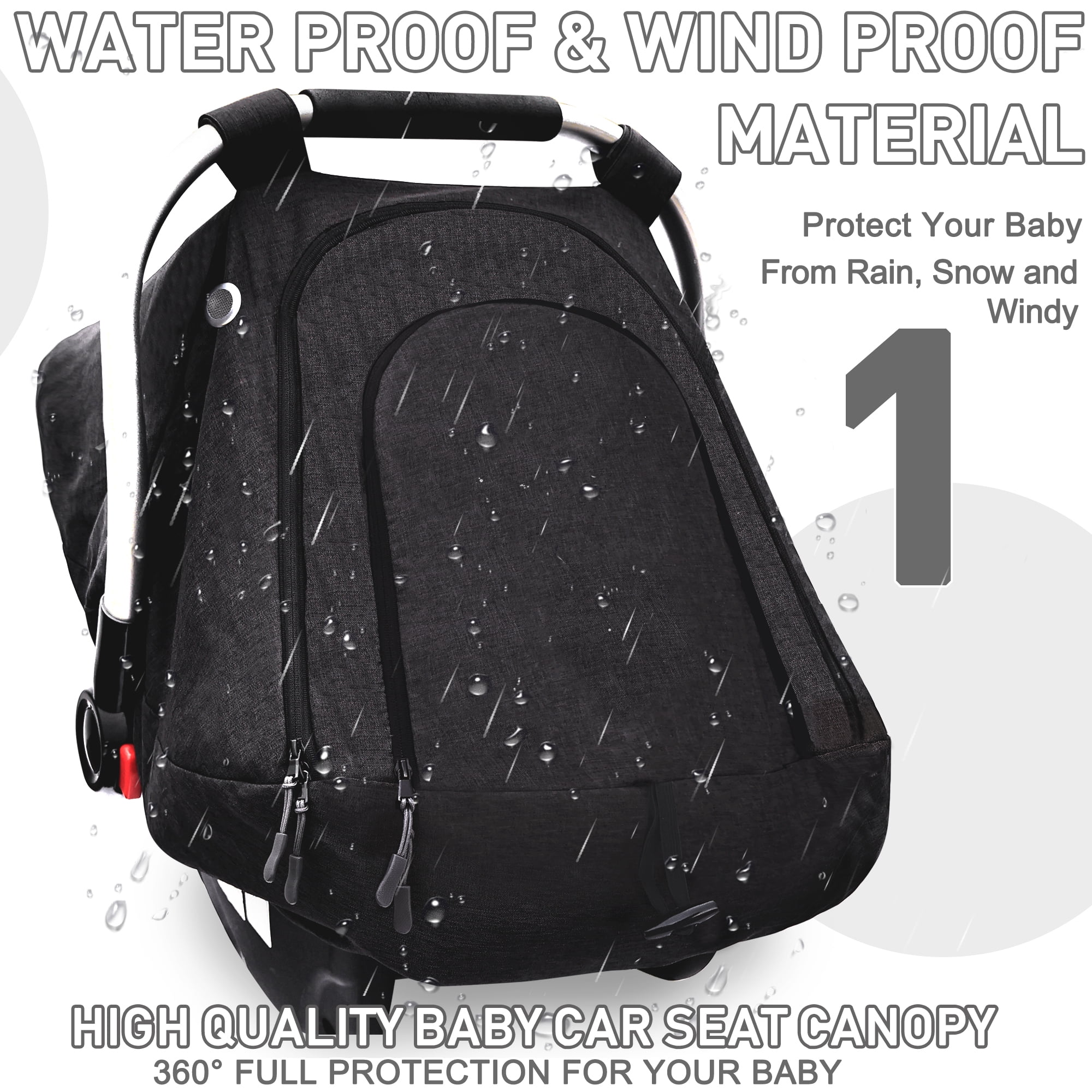 Baby Car Seat Cover for Babies,Patented Waterproof Baby Car Seat Cover for Boys & Girls,Infant Car Seat Cover Canopy for Girls,Windproof Car Seat Canopy for Boys, Keeps Babies Warm and Cozy (Black)