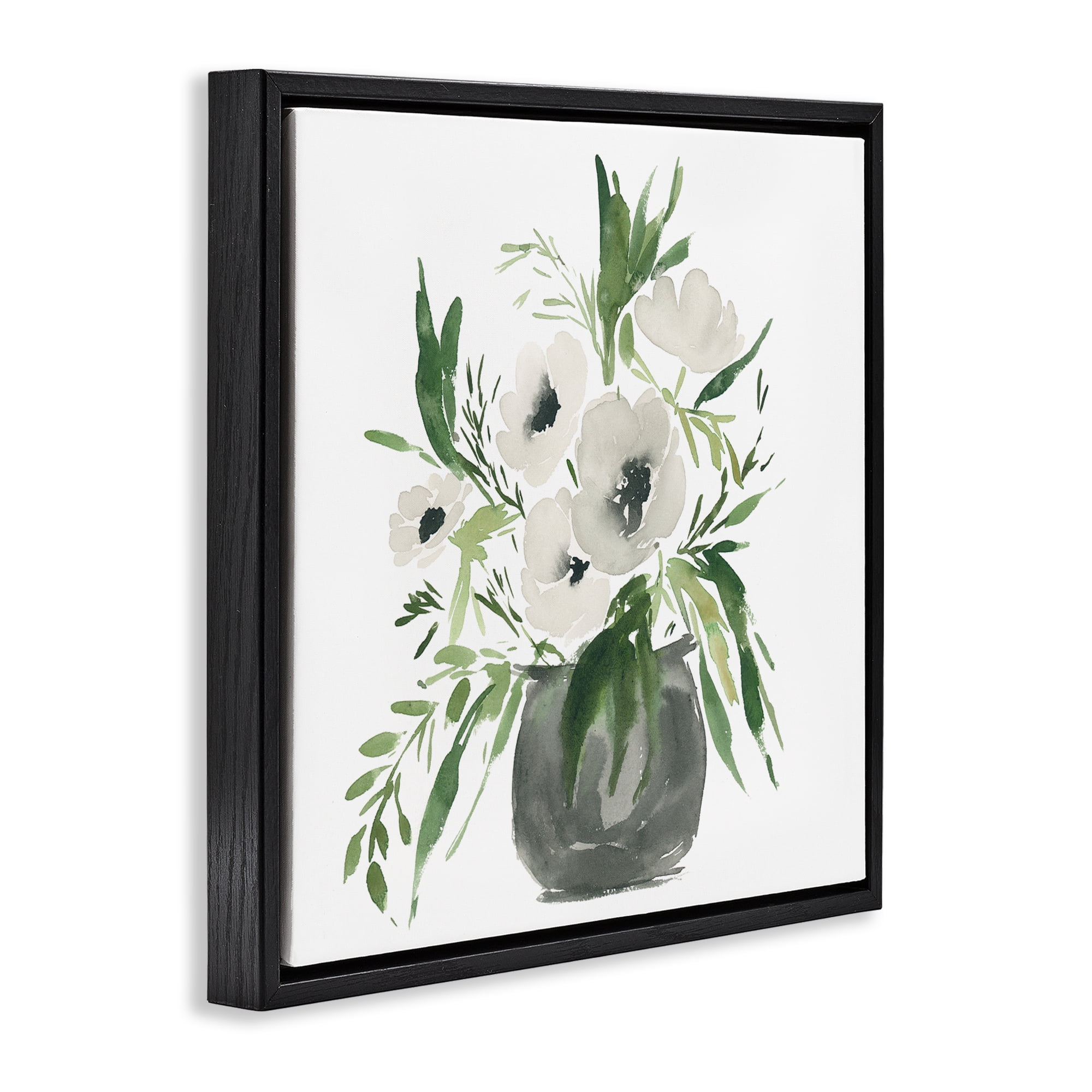 Stupell Industries Rounded White Anemones Black Framed Floater Canvas Wall Art, design by Lucille Price