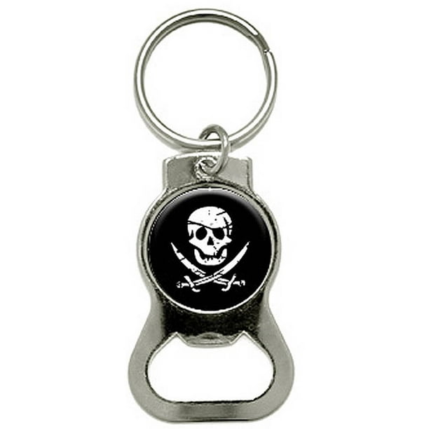 Pirate Skull Crossed Swords Bottle Cap Opener Keychain Ring