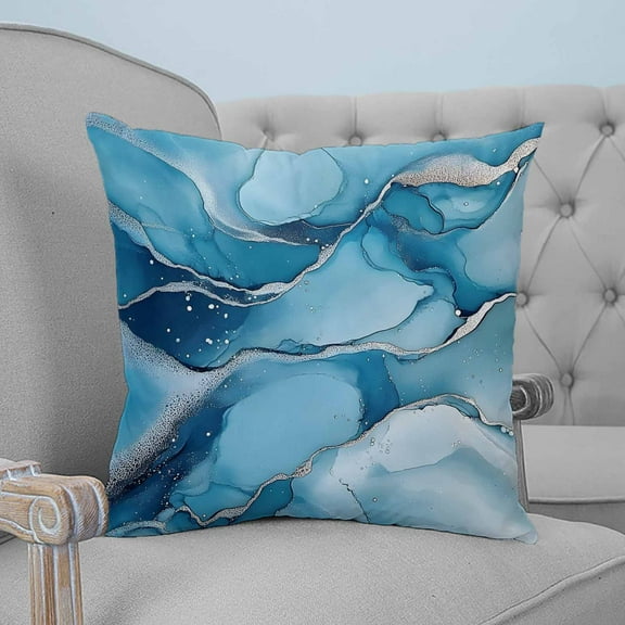 Marble Blue Decorative Pillowcase 24''x24'', Modern Aesthetics Abstract Impressionist Throw Pillow Covers Soft Cushion Case for Couch Sofa Bedroom Living Room, Pillowcase Boho Decor