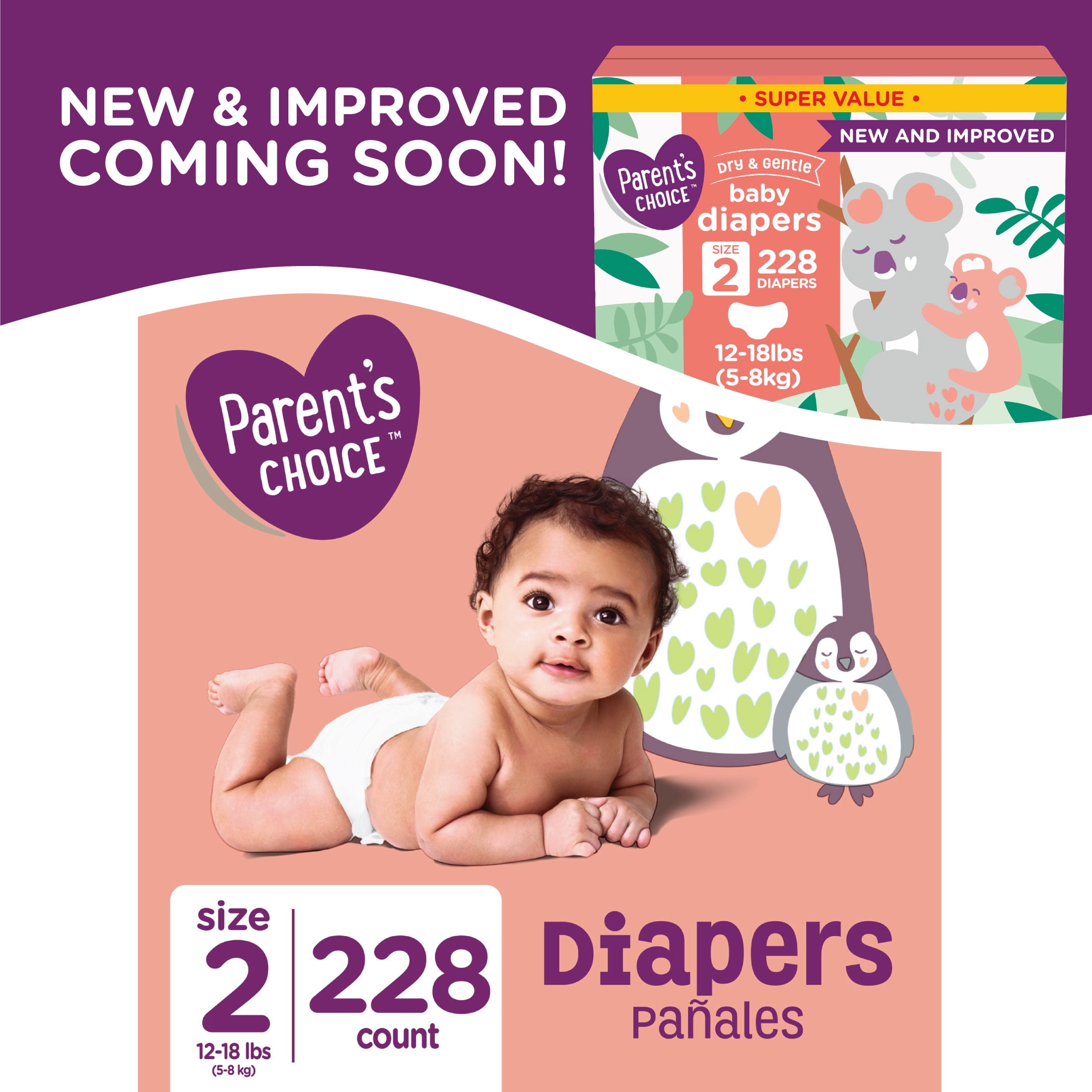 Parent's Choice Diapers, Size 2, 228 