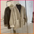 thumbnail image 4 of Chaquetas de felpa para mujer, prendas de abrigo de béisbol para otoño e invierno, cárdigans de felpa de gran tamaño, abrigos vintage casuales de manga larga, blusas para mujer, 4 of 4