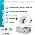 thumbnail image 7 of Luxrite 3 inch Gimbal LED Recessed Light with J-Box, 8W, 5 Color Selectable, 600 Lumens, Dimmable, Damp Rated, ETL, 4-Pack, 7 of 7