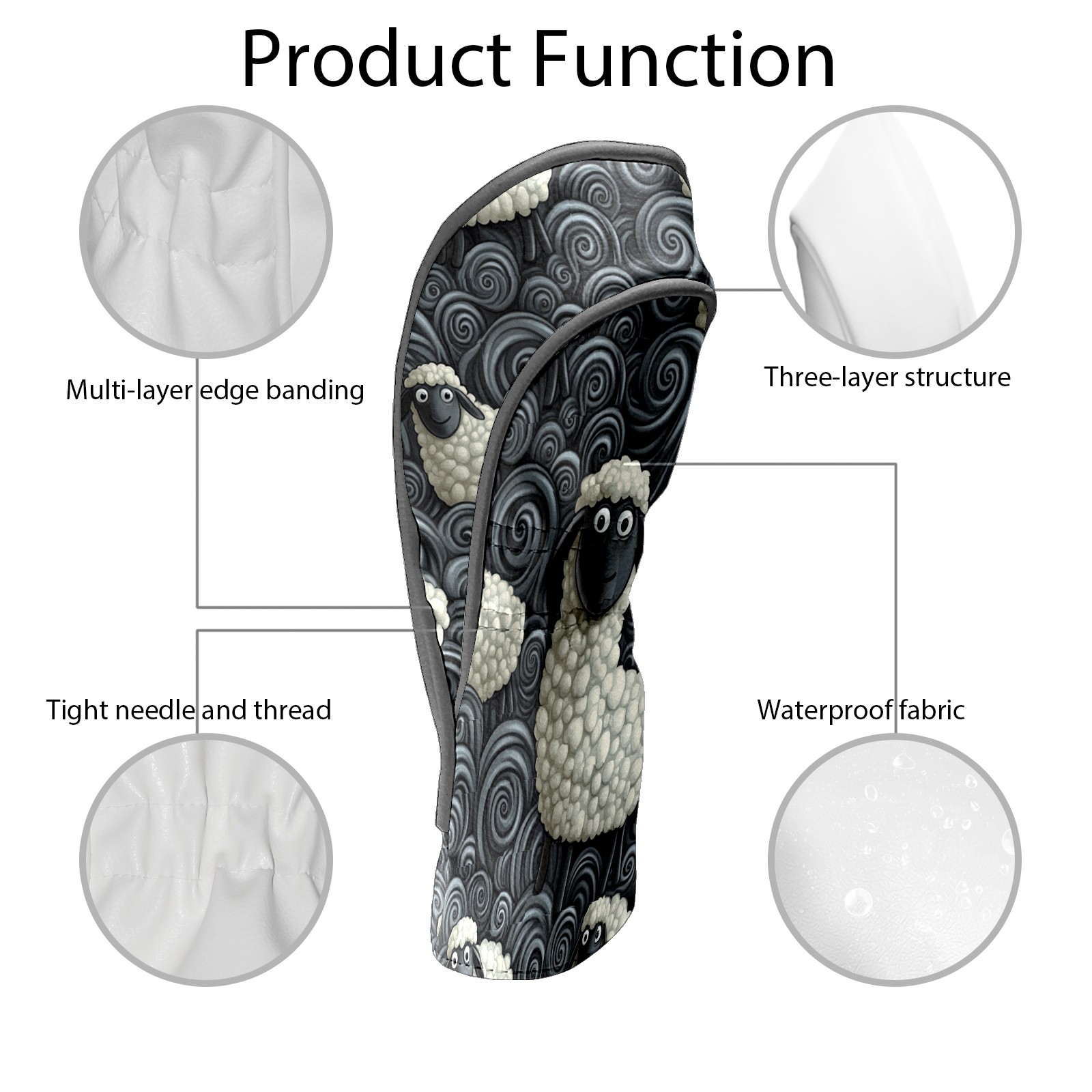 Golf Club Covers PU Leather Waterproof Head Covers for Fairway Woods Hybrids Little Lamb