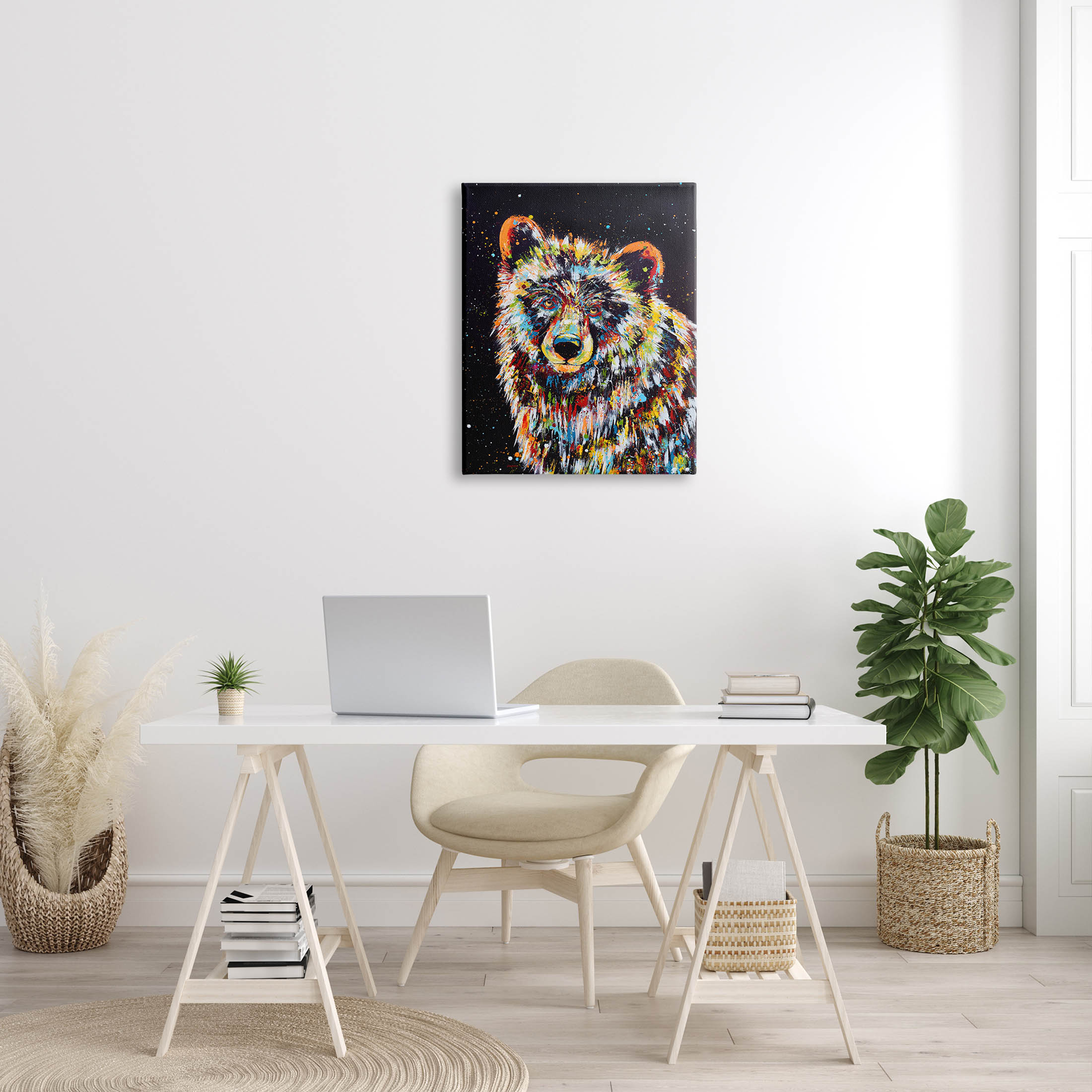 Modern Bear Urban Strokes Animals & Insects Painting Gallery Wrapped Canvas Print Wall Art