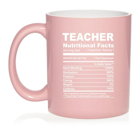 

Teacher Nutrition Facts Funny Gift Ceramic Coffee Mug Tea Cup Gift for Her Him Friend Coworker Wife Husband (11oz Light Pink)