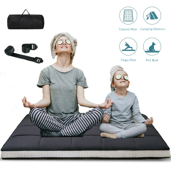 Lilypelle Japanese Floor Mattress Futon Mattress, Thicken Tatami Mat Sleeping Pad Mat Foldable Roll Up Mattress Kids Floor Lounger Bed and Sofas, Queen Size,2PCS
