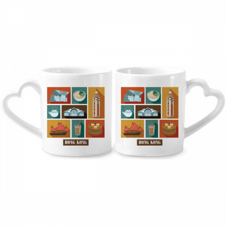 

Hong Kong Local Food And Place Couple Porcelain Mug Set Cerac Lover Cup Heart Handle