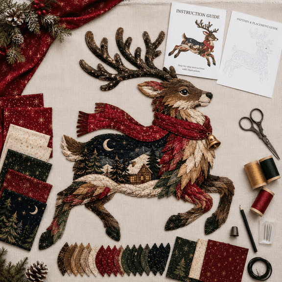1 PCS Christmas Woodland Wildlife DIY Patchwork Kit, 2026 New Beginner Friendly Layered Fabric Craft Set, Complete Pre-Cut Supplies,Christmas Home Decor, Unique Holiday Gift(Reindeer)