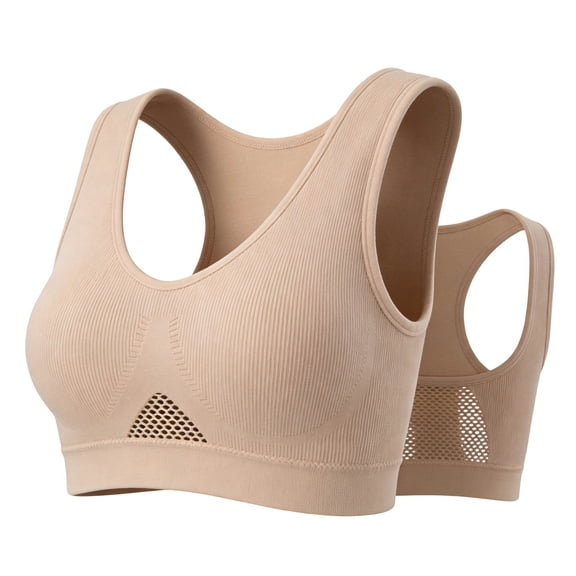 Sakmal Sports Bras Large Bust Racerback Stretchy Solid Back Smoothing Beige Womens Sports Bras L