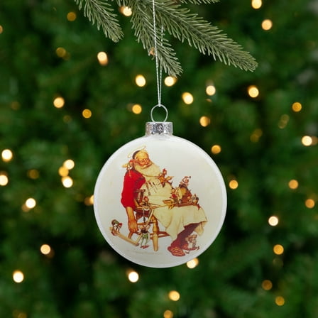 Northlight Norman Rockwell 'Santa and His Helpers' Glass Disc Christmas Ornament - 3"