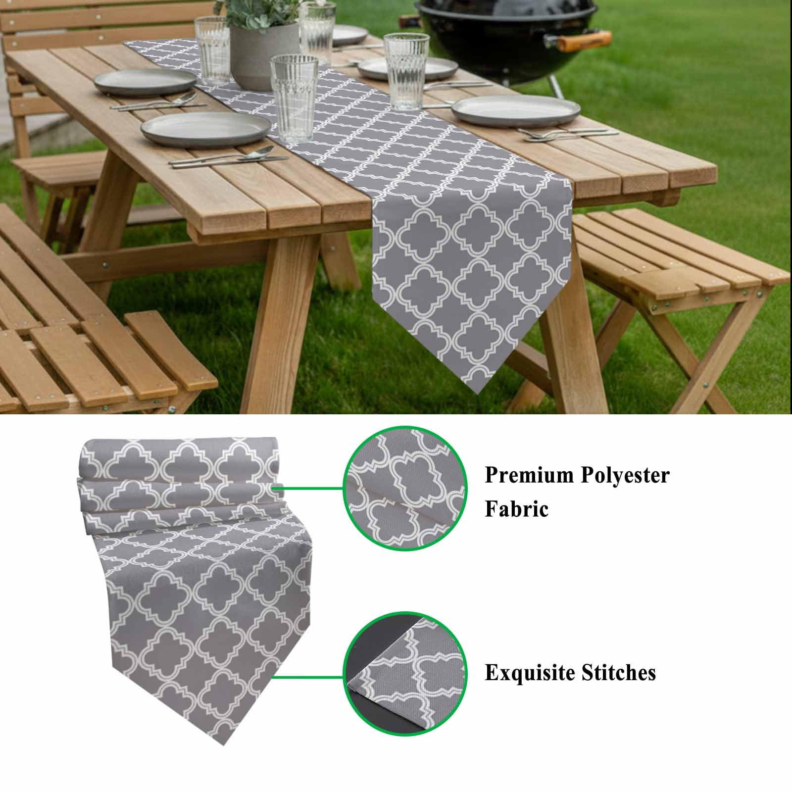 Abstract Geometric Table Runner 120 Inches Long Gray Moroccan Trellis Table Runners for Dining Room Tabletop Dresser Scarf Home Party Banquet Wedding Holiday Decoration