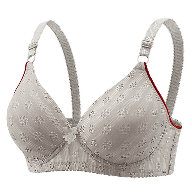 LOVZFMLL Bras for Women Woman's Embroidery Back Buckle Thin Style Ventilate Bra Without Steel Rim Silver 36/80B