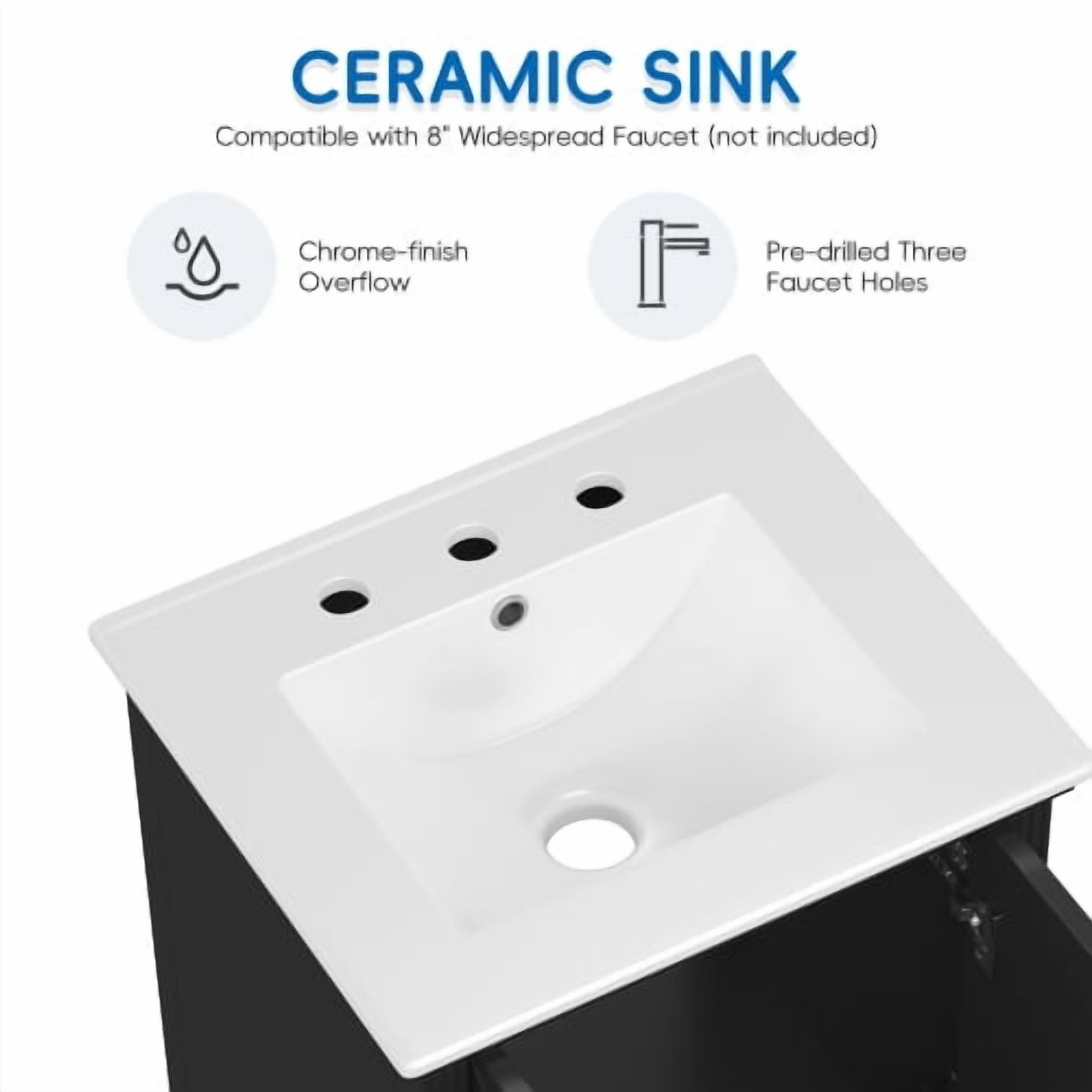 Taoruifang Black20" Bathroom Vanity with Sink, Bathroom Cabinet with Two Doors, Magnetic Door Stopper and Adiustable Foot Pads, A Drawer