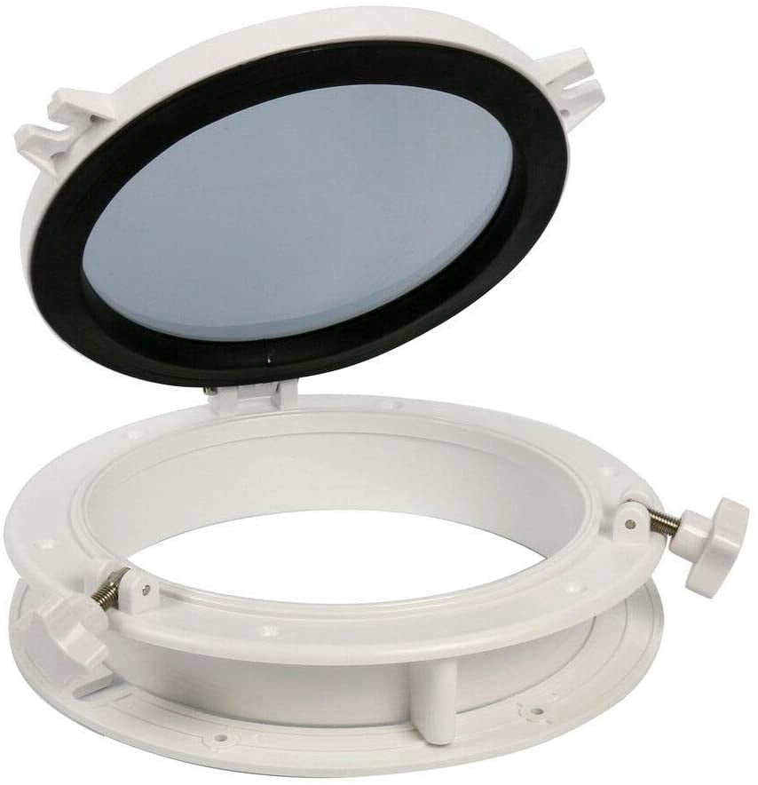 Round Opening Portlight 8" Window Port Hole ABS & Clear Tempered Glass-Black 