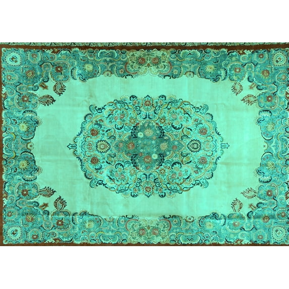 Ahgly Company Machine Washable Indoor Rectangle Medallion Turquoise Blue Traditional Area Rugs, 2' x 4'