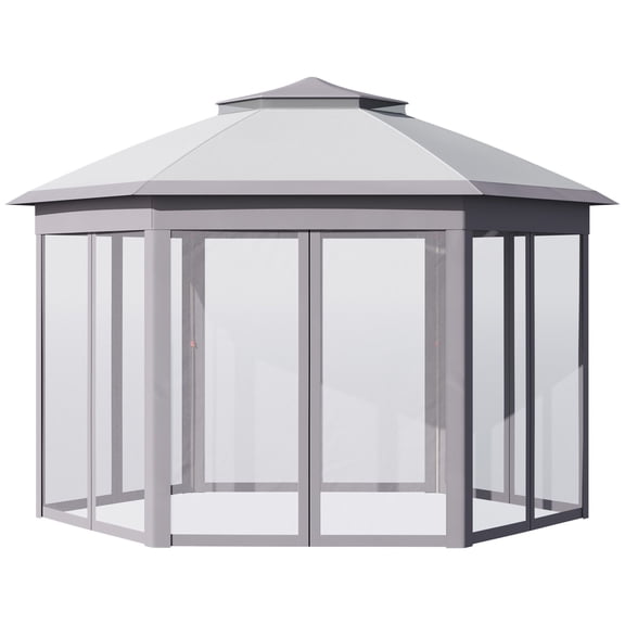 11' x 13' Pop Up Gazebo Canopy Tent with Zippered Mesh Sidewalls and Carrying Bag, Event Tent Shelter for Patio Garden Backyard, Gray
