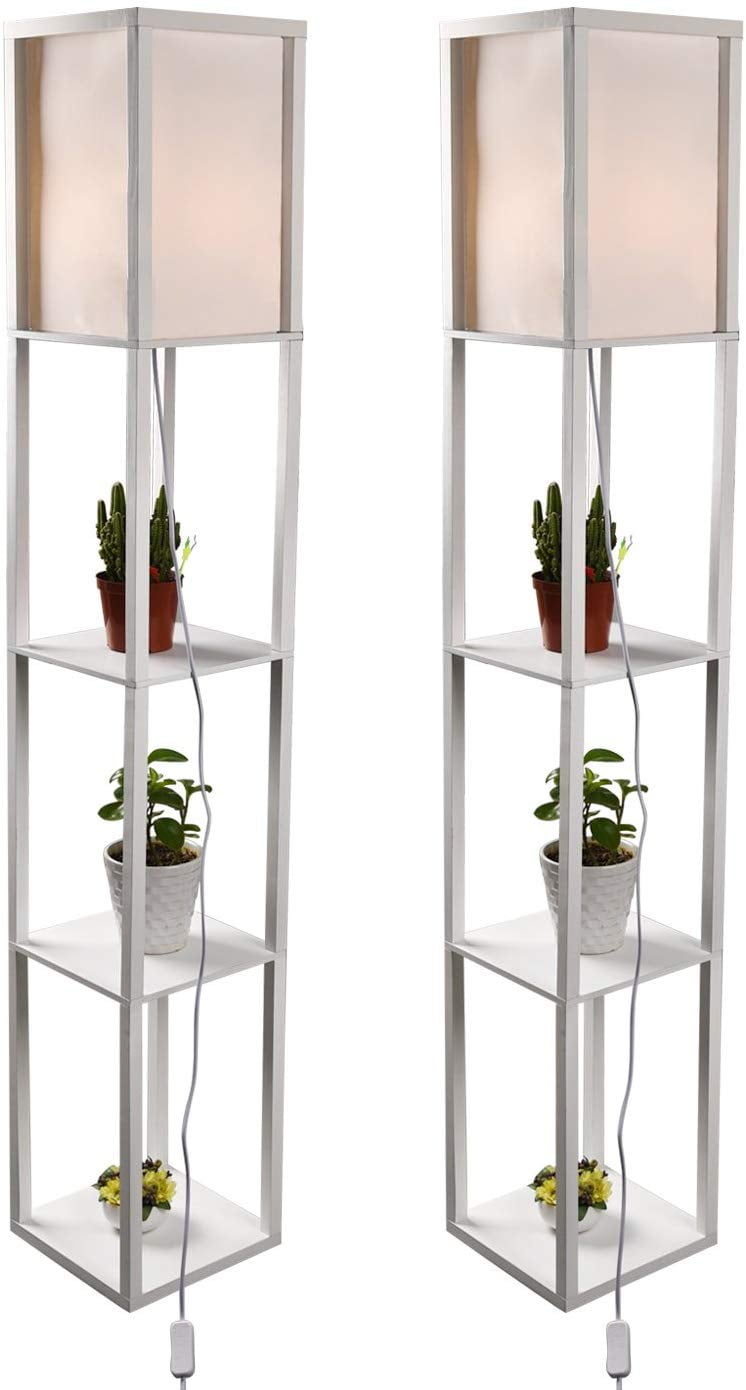 ELECWISH 62.6"Set of 2 Shelf Floor Lamp with Linen Shade ...