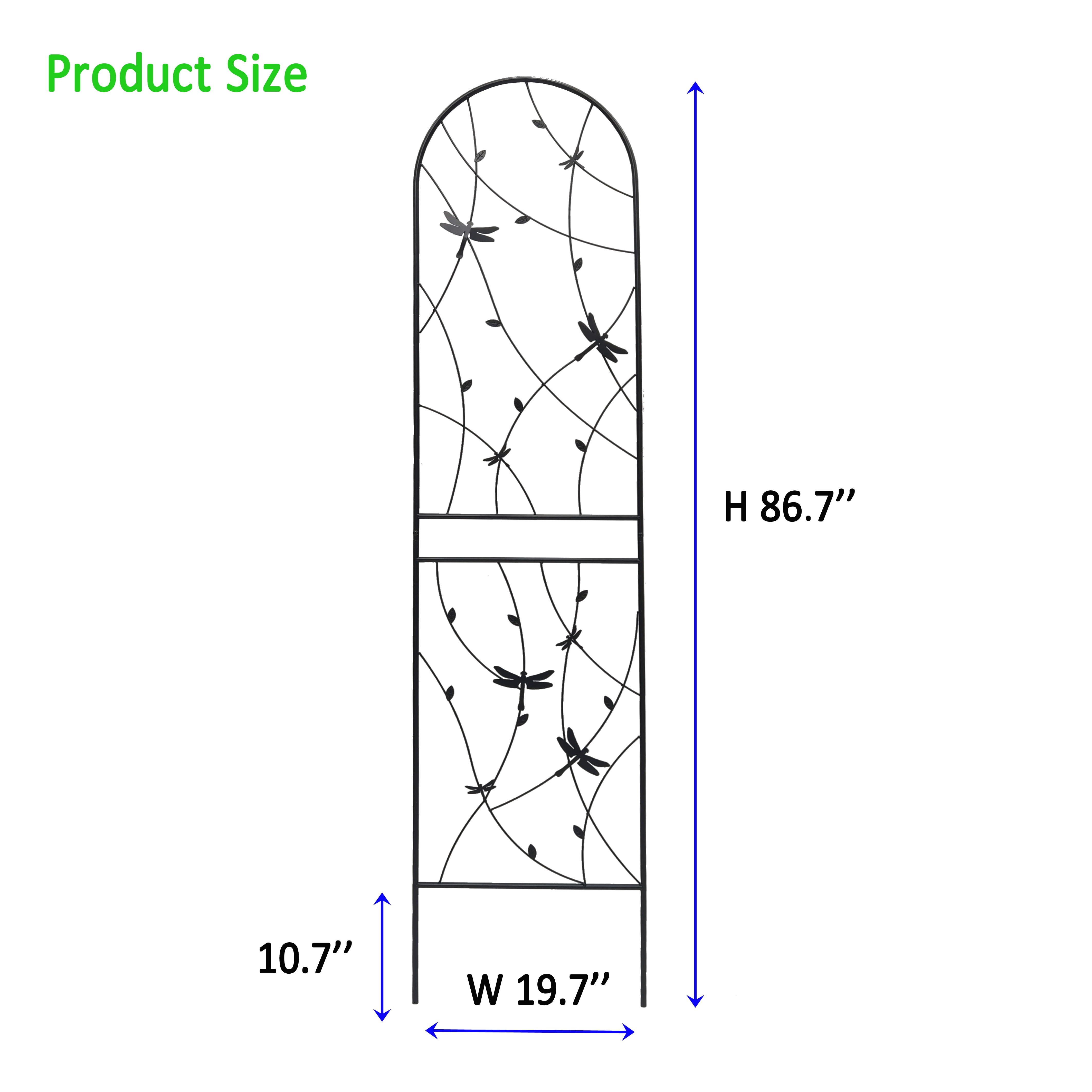 Aukfa Garden Trellis for Climbing Plants, 2 Pack Outdoor Metal Trellis 86.7" x 19.7", Support Dragonfly Decor,Black