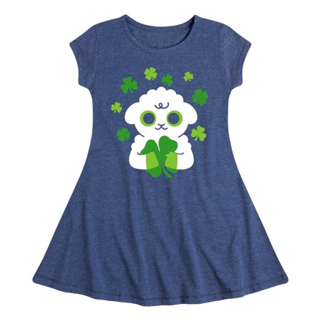 

Instant Message - St. Patrick s Day - Sheep Holding a Shamrock - Toddler And Youth Girls Fit And Flare Dress