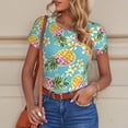 thumbnail image 6 of KLL Women 's Crew Neck Bodysuit Jumpsuits Cute Pineapples Print Short onesies Stretch T Shirts, 6 of 7