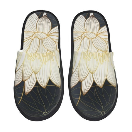 

Disketp Golden Lotus Fuzzy House Memory Foam Slippers Furry Fur Lined Bedroom Shoes Cozy Indoor-Medium