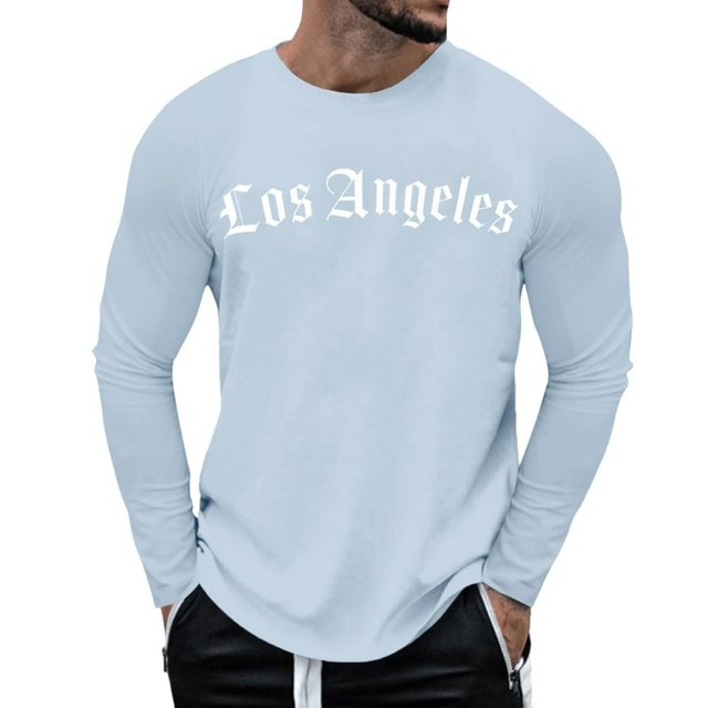AMERTEER T-Shirt Blouse Homme Automne Décontracté à Imprimé de Lettres Manches Longues Col Rond Hauts T-Shirt