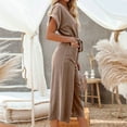 thumbnail image 5 of Maean Short Sleeve Jumpsuit for Women V Neck Button Bow Knot Straps Rompers Wide Leg Capri Pants with Pockets, 5 of 7