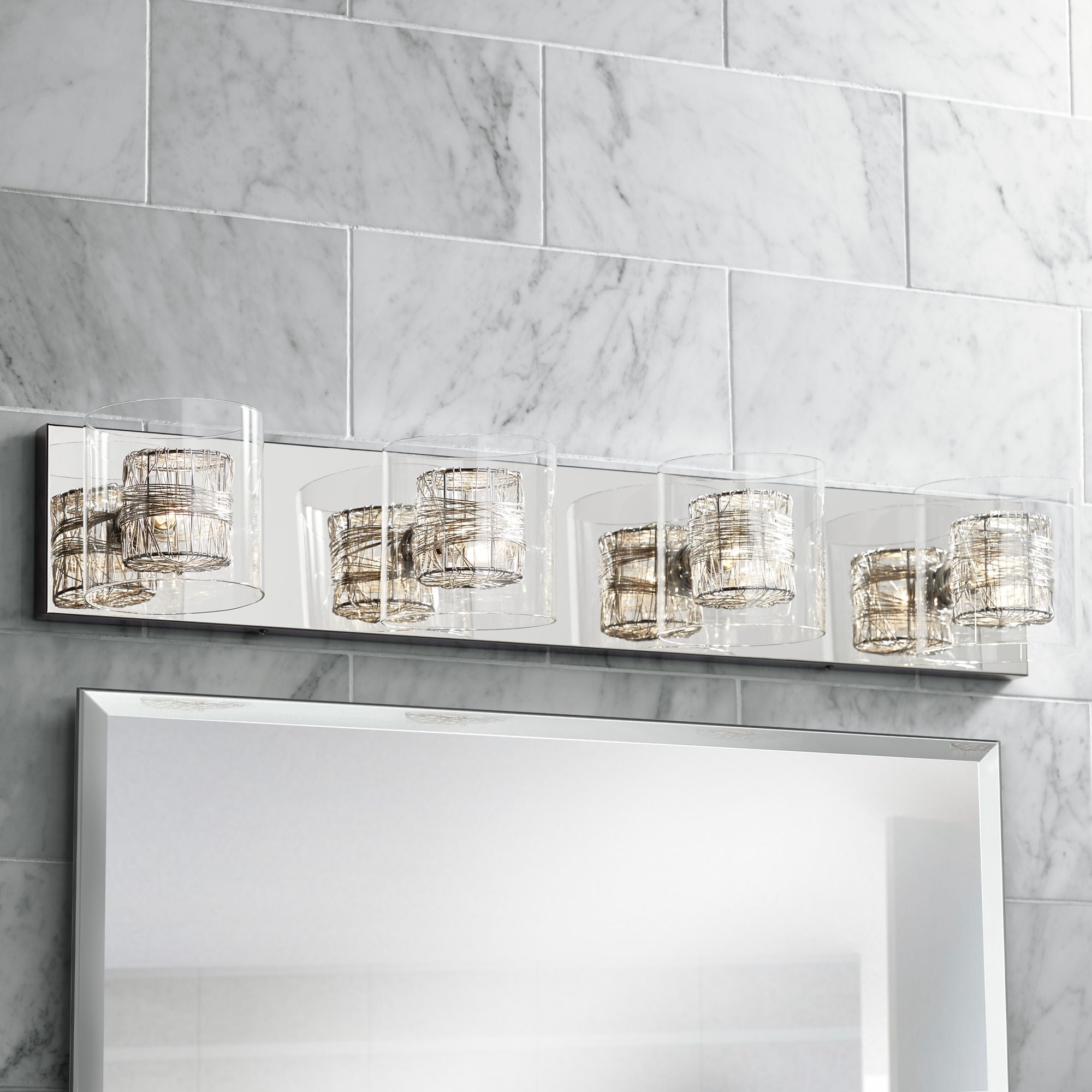 Possini Euro Design Modern Wall Light FourLight Chrome 30.75" Vanity