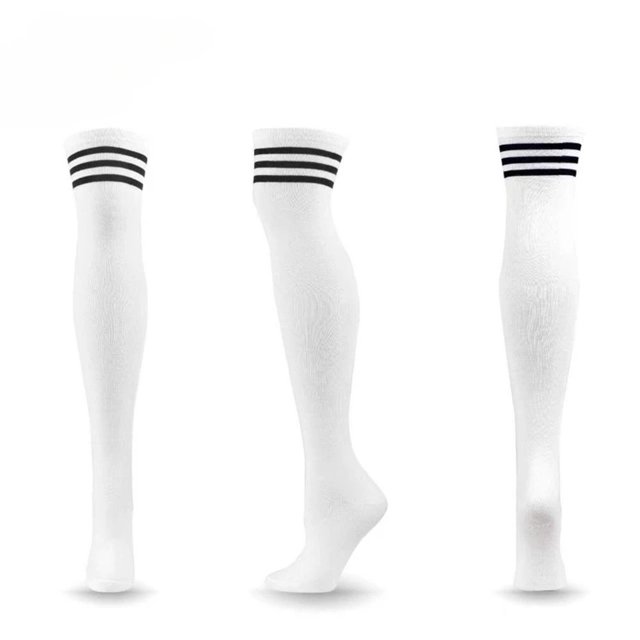CNKOO 2 Pcs Bas Cosplay Femme Rayures Roses Blanches Chaussettes Longues Lolita au-Dessus du Genou Chaussettes Hautes de Compression pour Femmes