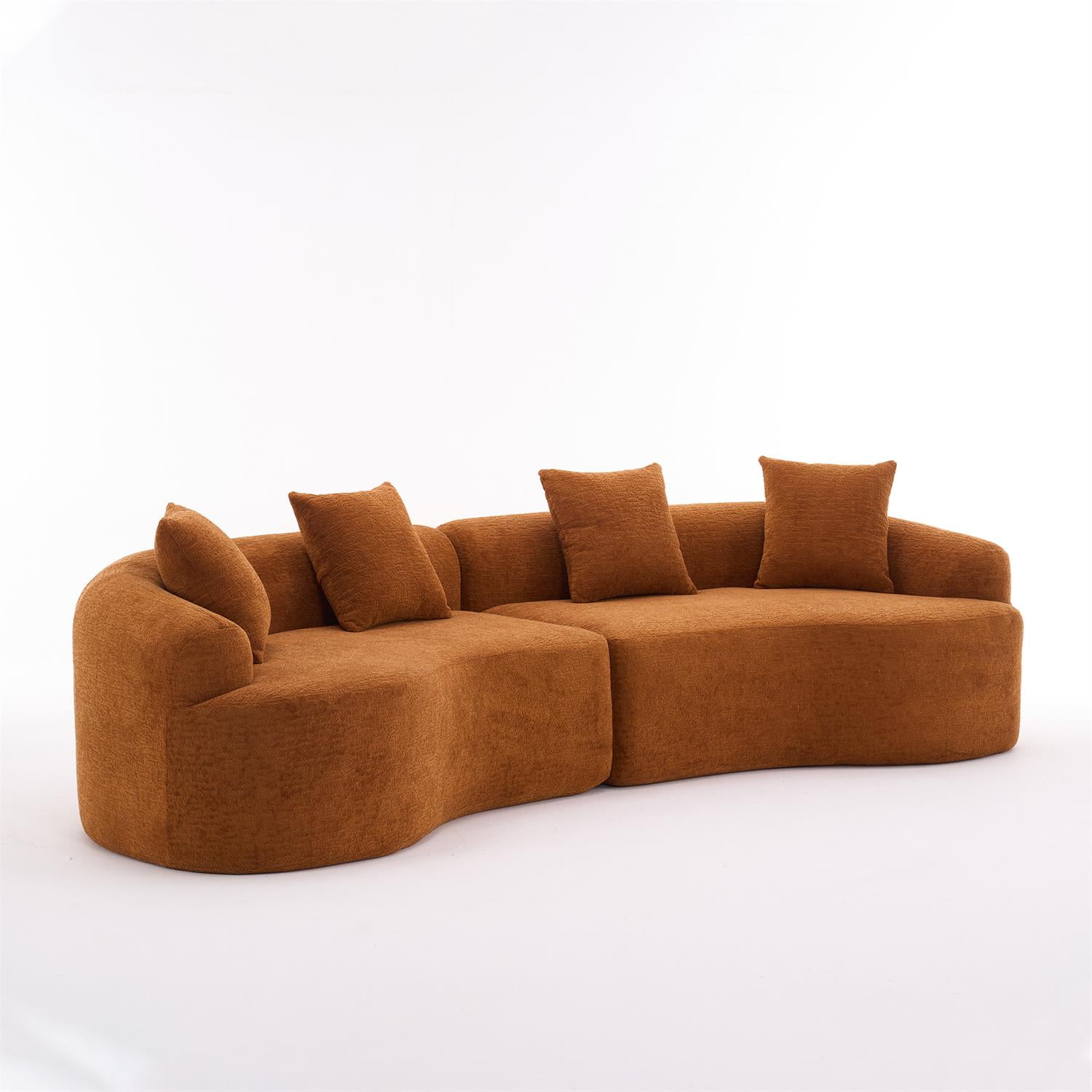 Demi Bonn 110"L Modular Sectional Sofa with Full Compression Sponge, Curved Design, High-Density Chenille Sleeper Couch for Living Room, 800 lbs Capacity, Orange