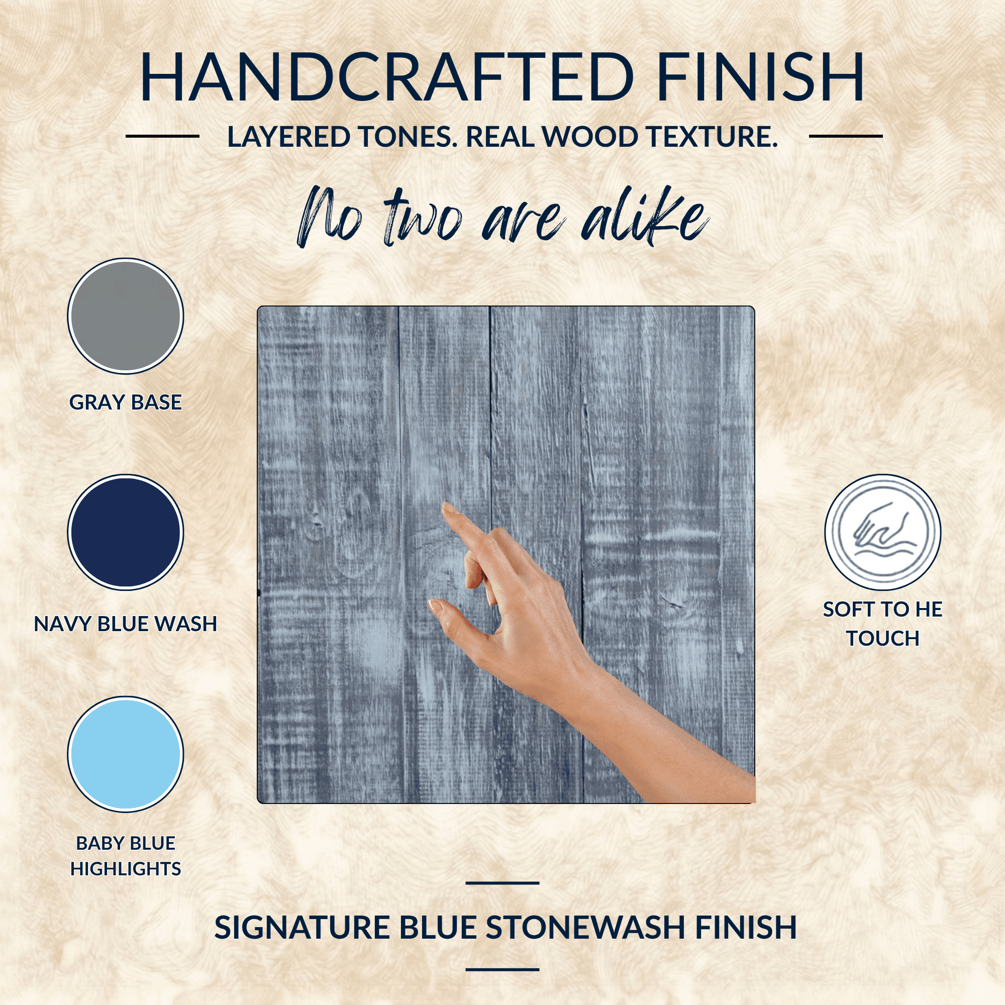 Barn Walls Solid Wood Headboard, King Size Blue Stonewash