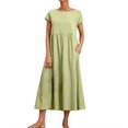 LTTVQM Baggy Crew Neck Dress for Women Summer Casual Comfy Cotton Linen