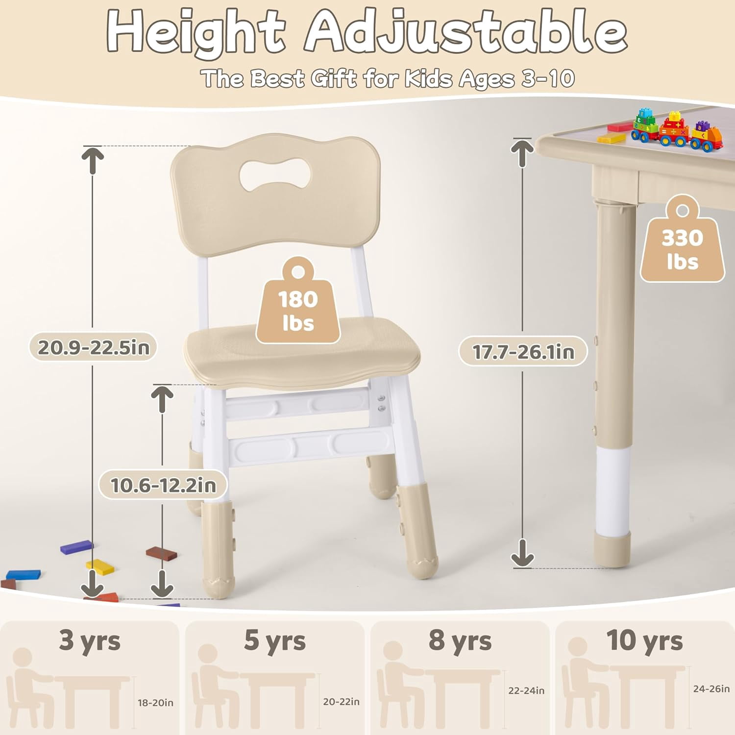Toddler Table and Chair Set, Height Adjustable-Upgrade Kids Desk and 2 Chairs for Ages 3-8, Children's Multi-Activity Table with Graffiti Desktop and Marble Pattern for Home/Daycare/Classroom