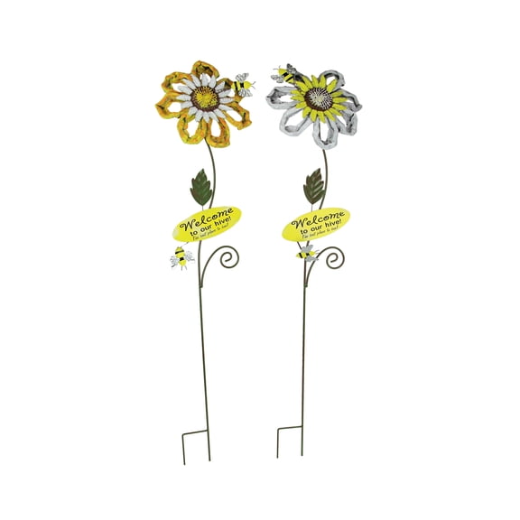 Mayrich 46 inch Honey Bee & Sunflower Garden Stake Welcome Sign (Set of 2)