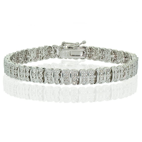 Silver Tone 0.25ct Diamond S Pattern Tennis Bracelet