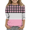 thumbnail image 2 of CLOISE Kids 3/4 Sleeve Shirts Boys Girls Youth Crew Neck Tops Striped Casual Fashion Fall Winter Clothes Pink 3-14T, 2 of 5