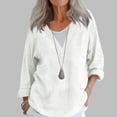 thumbnail image 2 of Abomasnow Women's Cotton and Linen Shirts Long Sleeve V Neck T Shirts Casual Breathable Vocation Basic Pullover Tee Tops, 2 of 5