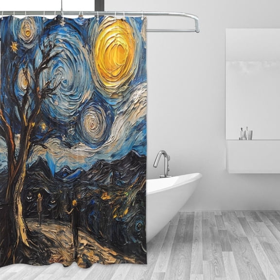 Yayeee Shower Curtain with Hooks 72"x72" Waterproof Fabric Bathroom Hanging Decor, Swirling Starry Sky